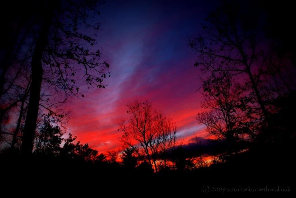 January sunset fiery sky 