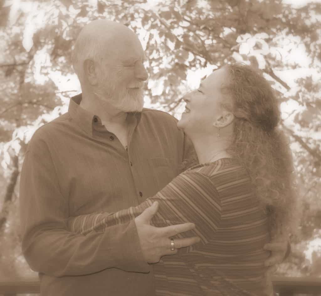 Sepia toned Joseph & Sarah gazing at each other